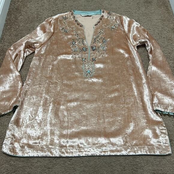 Soft Surroundings Velvet Moroccan Boho Beaded Embellished Blouse Size Medium - Picture 1 of 8